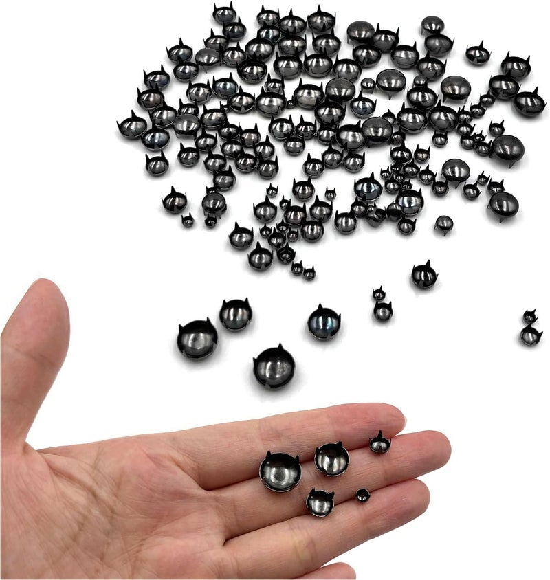 honigo 150pcs Nailheads Round Dome Studs Rivets Gun Metal Solid Brass 4/6/8/10/12mm 4 Prongs Spikes Spots for Leather Craft Clothes Belt Bag Shoes Decorations Totes DIY Craft - Image 5